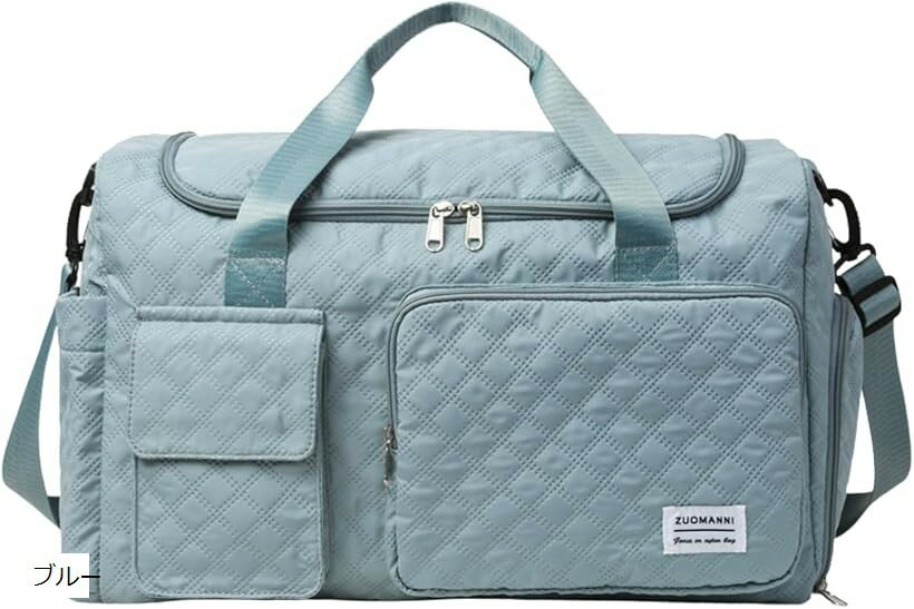 ボストンバッグ ワッフルクロス 旅行 ゴルフ スポーツ 大容量 レディース (ブルー)