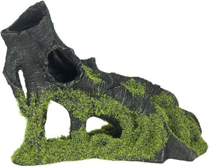 老木 流木 風 アクアリウム オブジェ 魚の隠れ家 水槽 装飾 木の根 朽ち木 オーナメント (ブラウン＆苔, Free)