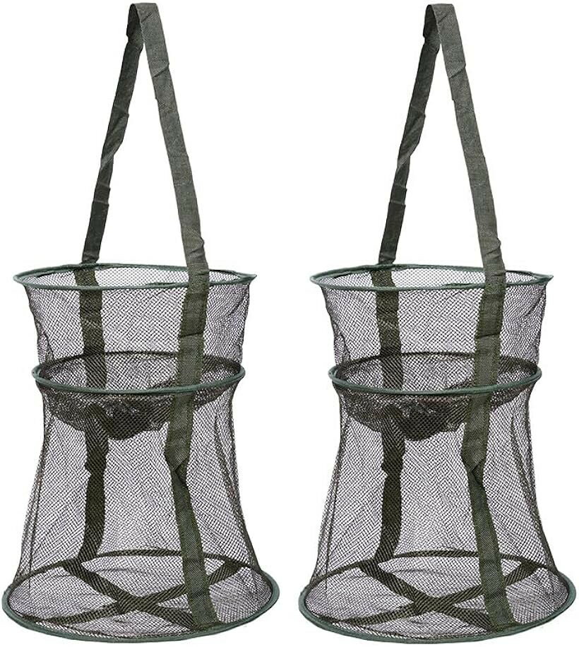 釣り用 スカリ 2個セット ビク 折りたたみ式 幅25cm ロック付き (グリーン, 40cmx25cm)