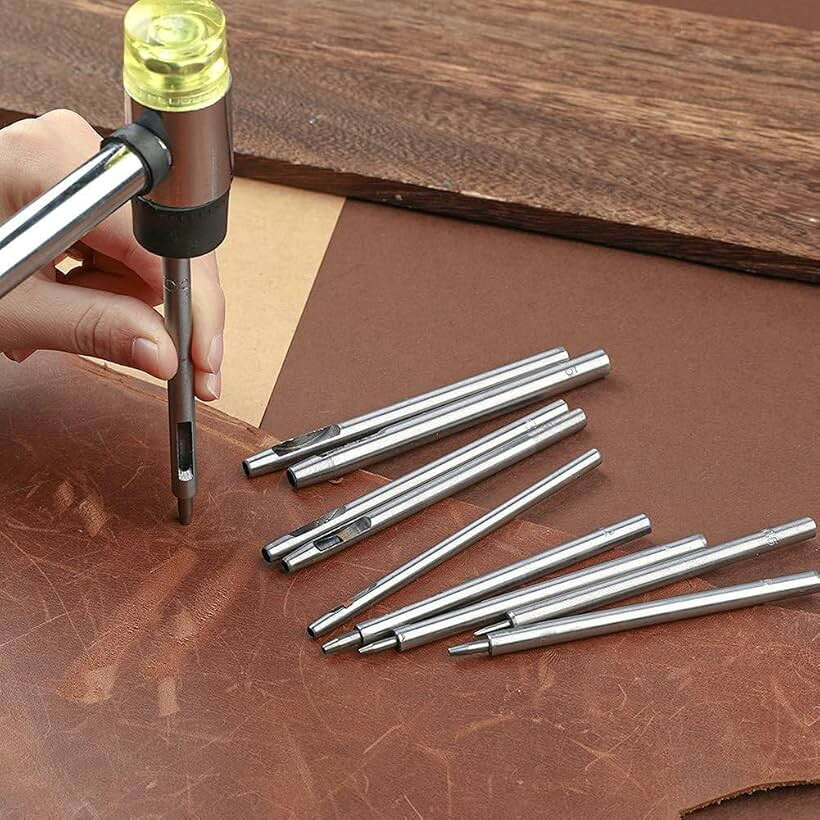 穴あけポンチセット 7点セット 革・紙・ベルト用 (写真色, 1.5mm+3.0mm+4.0mm+5.0m...