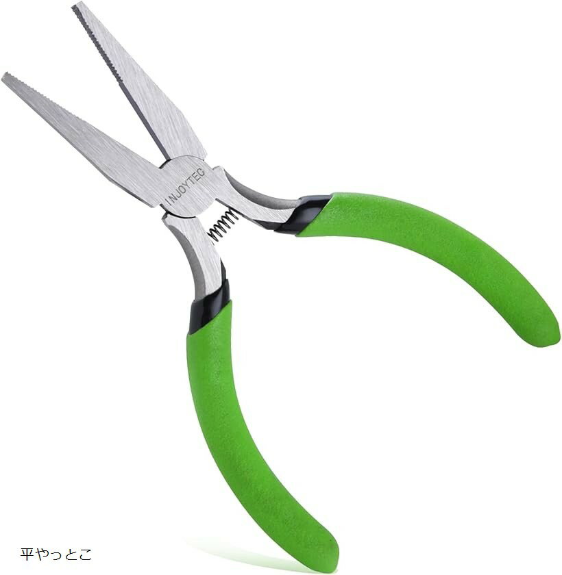 5インチミニ 平やっとこ 溝付ミニペンチ 平ヤットコ 平口リードペンチ アクセサリー用 ジュエリープライヤーツール アクセサリー用ペンチ 手芸用ペンチ 手芸ペンチ スプリング付精密作業 ジュエリー製作 (グリーン, 5インチ)