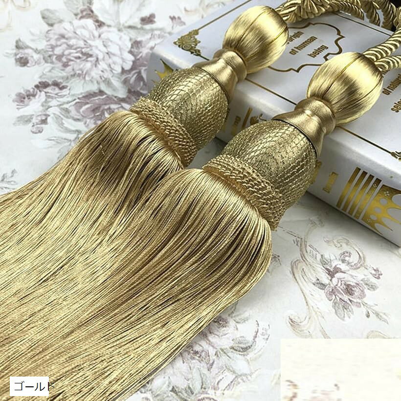 カーテン タッセル おしゃれ とめるやつ 止め まとめる 留め具 リビング 2個セット (ゴールド, 標準)