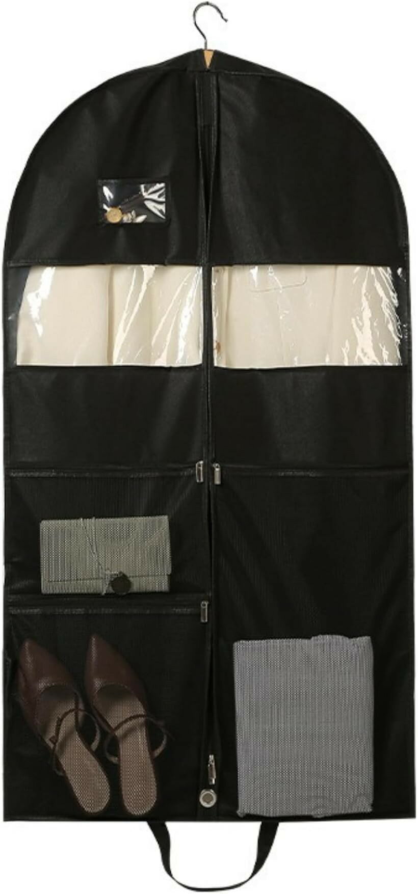 ガーメントバッグ スーツ 出張 持ち運び 防水 防虫 収納 ハンガー (ブラック, 110x60cm Sサイズ)