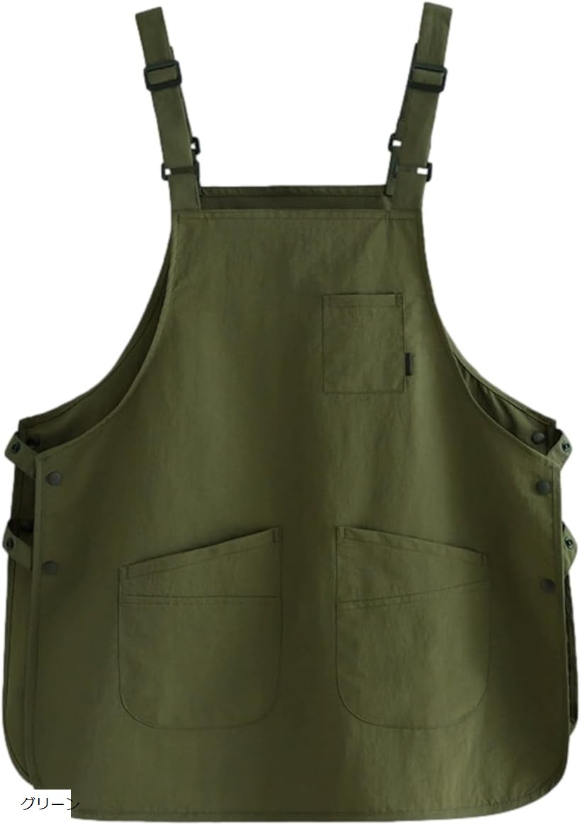 アウトドア エプロン ワークエプロン ショート丈 両面 キャンプ 作業 DIY ガーデニング 撥水 速乾 軽量 A (グリーン, Free Size)