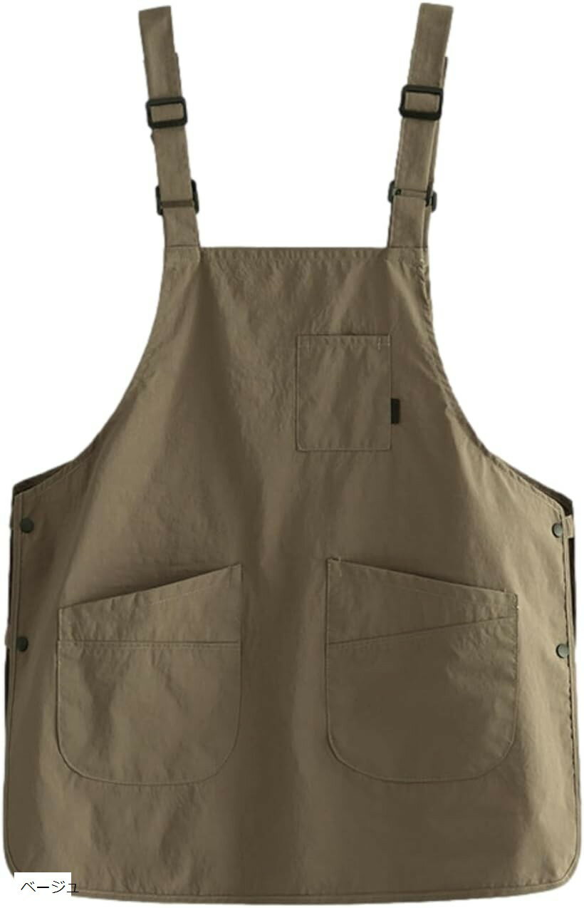 アウトドア エプロン ワークエプロン ショート丈 両面 キャンプ 作業 DIY ガーデニング 撥水 速乾 軽量 A (ベージュ, Free Size)