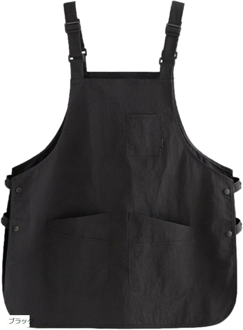 アウトドア エプロン ワークエプロン ショート丈 両面 キャンプ 作業 DIY ガーデニング 撥水 速乾 軽量 A (ブラック, Free Size)