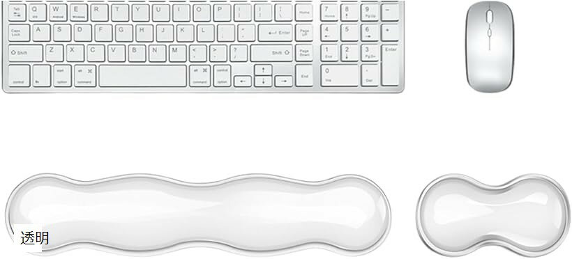 マウス キーボード リストレスト 手首サポート 手首痛み緩和 人間工学デザイン 疲労軽減 滑り止め付き デスクワーク ゲーム向け (透明, キーボード用：36 x 8 cm、マウス用：14.5x8cm)