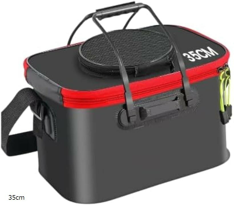 バッカン 折りたたみ式 自立式 水汲み 釣り バケツ 長い持ち手 EVA素材 釣り用 (ブラック, 35cm)