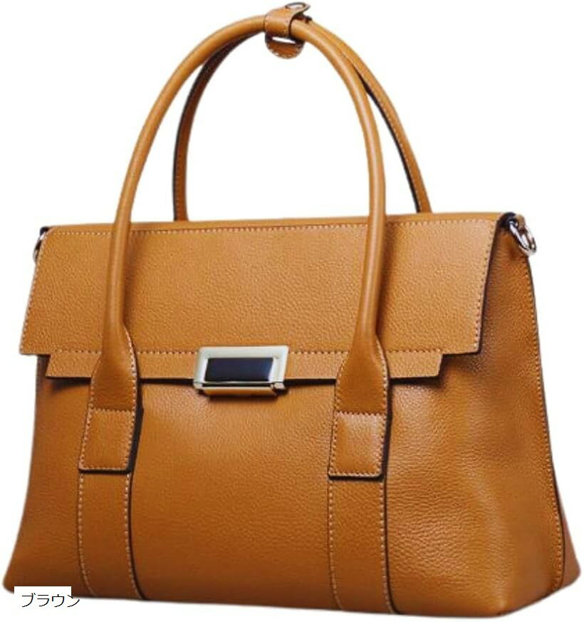 本革 カバン レディース ハンドバッグ 女性 2way ビジネスバッグ 牛革 レディースバッグ エレガンス 通勤バッグ (ブラウン, 34cm x 25cm x 14cm)