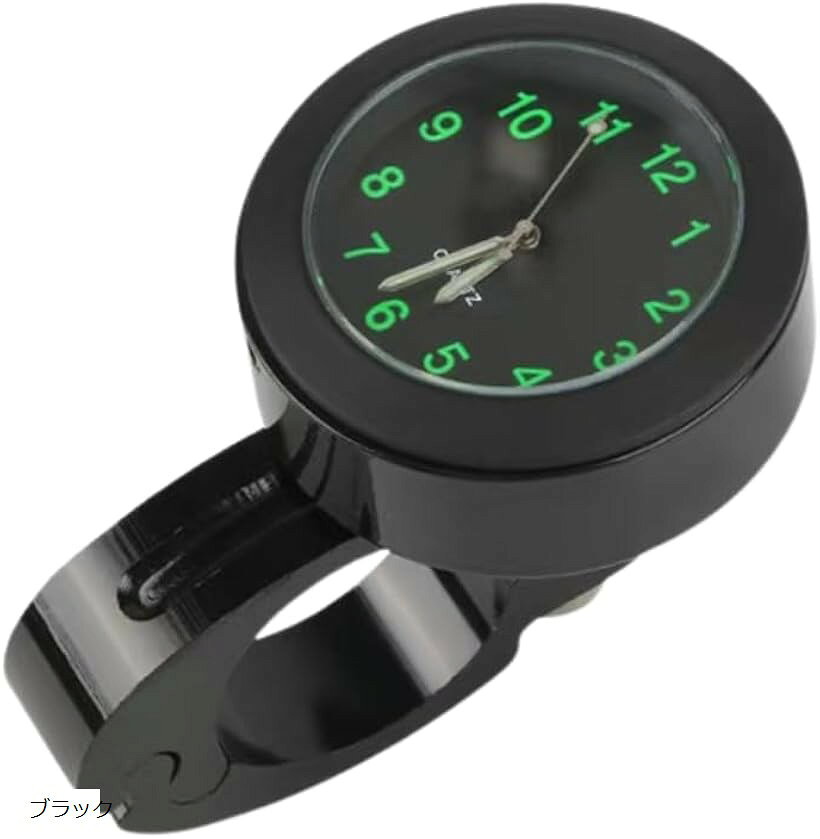 バイク用 時計 防水 夜光 アナログ 22mm ハンドルバー 自転車 オートバイ 取付簡単 耐衝撃 省スペース コンパクト 時計盤 ボタン電池付 アルミ合金製 時刻確認 通勤 ツーリング サイクル用 (ブラック)