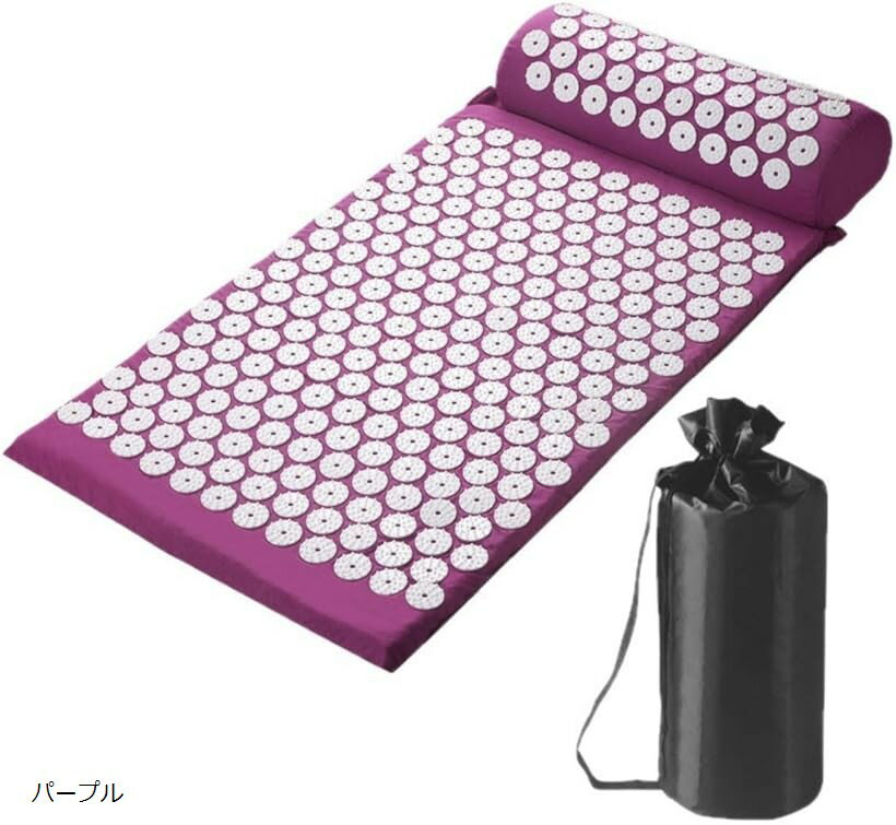 指圧マット スパイクマット 枕付き 42x68cm 水洗い可 持ち運び便利 快眠 リラクゼーション 自宅用 体の疲れケア 20分 簡単ケア (パープル)