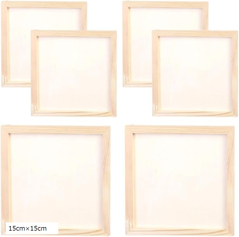 キャンバス 木製パネル 正方形 画材 フレーム 額縁 絵画 油絵 6個セット (茶色, 15cmx15cmx1cm)