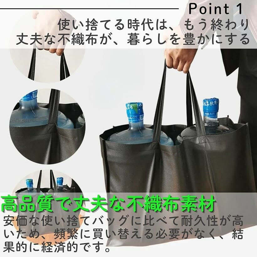 手提げ 手提げ袋 不織布 書類バッグ エコバッグ A4 20個セット (ブラック, 縦)