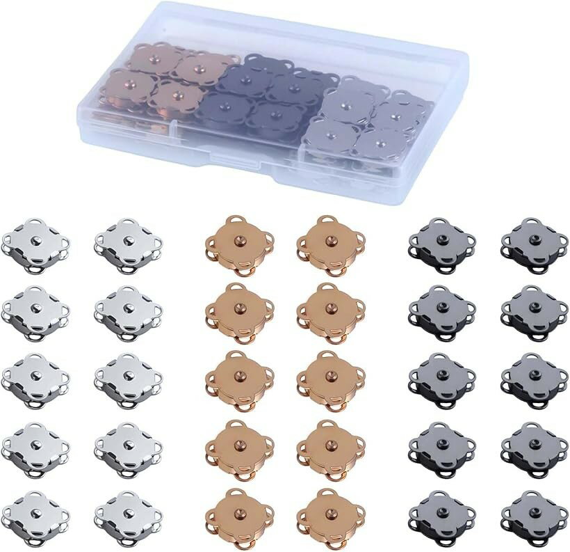 30組セット プラム マグネットスナップ 14mm 3色 シルバー ゴールド ブラック ボタン 磁気ボタン 薄型 ..