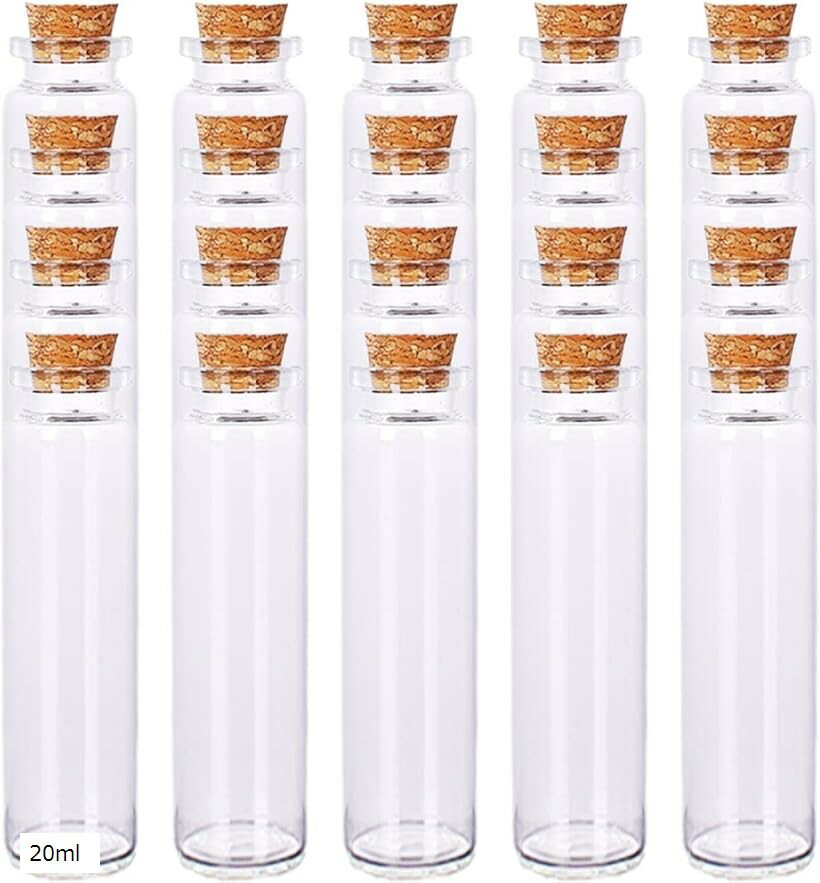 小瓶 ガラス コルク ミニボトル 20個セット (透明, 20ml)