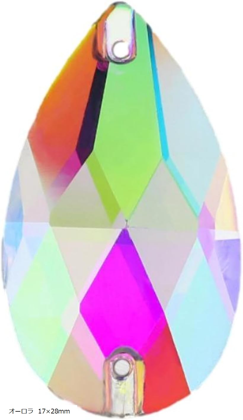 しずく型 ガラス ビジュー 装飾 手芸 オーロラ パーツ ライン ストーン クリスタル 衣装 DIY (オーロラ 17x28mm)