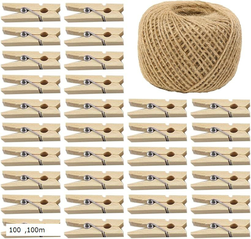 バリエーションコード : 2busli865y商品コード2busl8twdp商品名ミニクロスピン 木製ピンチ クリップ 100個セット DIY ガーランド 麻紐100m 写真 壁掛け 収納 デコレーションブランドSATOMOカラーナチュラルウッドサイズ等100m装飾やクラフトに。木製ピンチ100個と麻紐100mのセットです。写真やメッセージカードなどの飾りつけに最適。イベントやお部屋を華やかに演出します。工作やDIYなど使い方は自由自在。「幅広いシーンで大活躍」お部屋のインテリアやガーランドに／誕生日や結婚式など会場デコレーションに／お店のディスプレイやイベント装飾に／手芸やクラフト、梱包用に／洗濯バサミや食品袋止めなど日常使いに「大容量＆すぐ使える」100個の木製クリップは、しっかりした作りで大切な写真やカードを安定して挟めます。麻紐はたっぷり100mとゆとりのある長さで、DIYやガーランド制作などさまざまな用途にご使用いただけます。「自由にアレンジ」木の温かみを感じるナチュラルなデザインで、インテリアによく馴染む。写真やカードだけでなく、ドライフラワーや小物などを挟んで自由にお楽しみください。作品の幅が広がること間違いなし。「商品詳細」セット内容：木製ミニクロスピンx100個、麻紐x100m　クロスピンサイズ：約3.5x0.7x1cm　カラー：ナチュラルウッド　材質：木、麻紐　＊天然素材を使用しているため、多少の色味や木目の違いがある場合がございます。＊モニター環境により色味が異なる場合がございます。※ 他ネットショップでも併売しているため、ご注文後に在庫切れとなる場合があります。予めご了承ください。※ 品薄または希少等の理由により、参考価格よりも高い価格で販売されている場合があります。ご注文の際には必ず販売価格をご確認ください。※ 沖縄県、離島または一部地域の場合、別途送料の負担をお願いする場合があります。予めご了承ください。※ お使いのモニタにより写真の色が実際の商品の色と異なる場合や、イメージに差異が生じることがあります。予めご了承ください。※ 商品の詳細（カラー・数量・サイズ 等）については、ページ内の商品説明をご確認のうえ、ご注文ください。※ モバイル版・スマホ版ページでは、お使いの端末によっては一部の情報が表示されないことがあります。すべての記載情報をご確認するには、PC版ページをご覧ください。