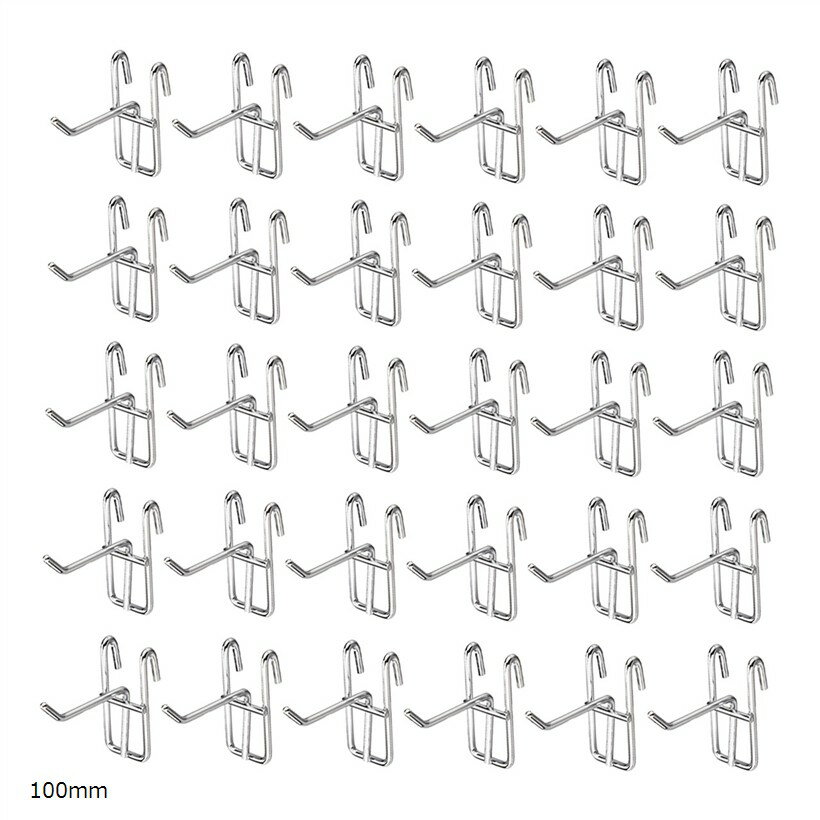 ネットフック ワイヤーネット メッシュパネル ハンガー 収納 展示 ディスプレイ 30本セット (シルバー, 100mm)