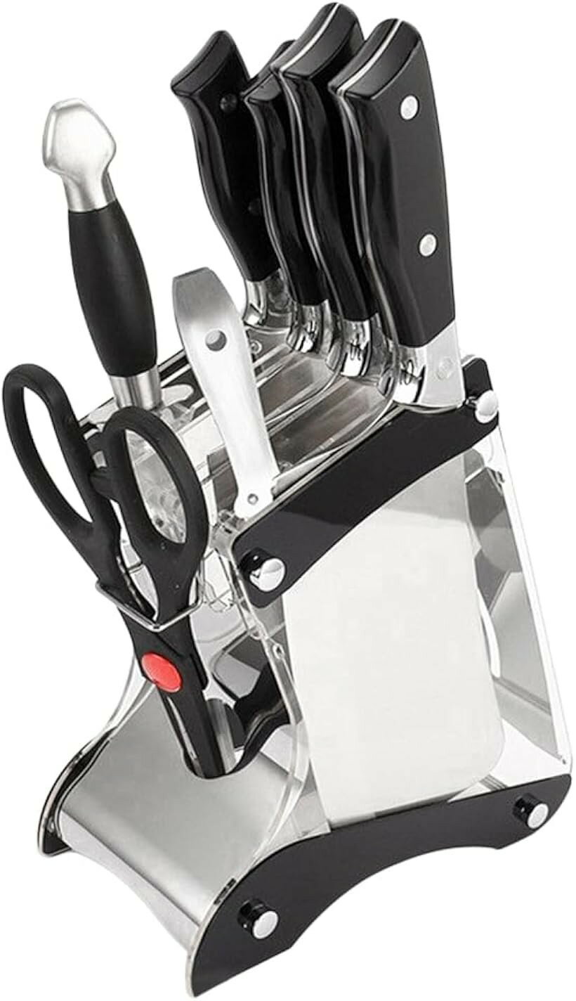 アクリル製包丁スタンド 傾斜付き スリム 7本収納 フルーツナイフ キッチンばさみ 通気穴付き 防錆 台..