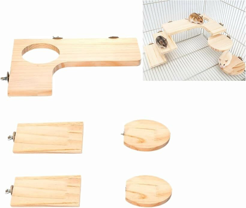 ハムスター ステップ 小動物 ステージ 木製 チンチラ 遊び場 ケージ (ナチュラル)