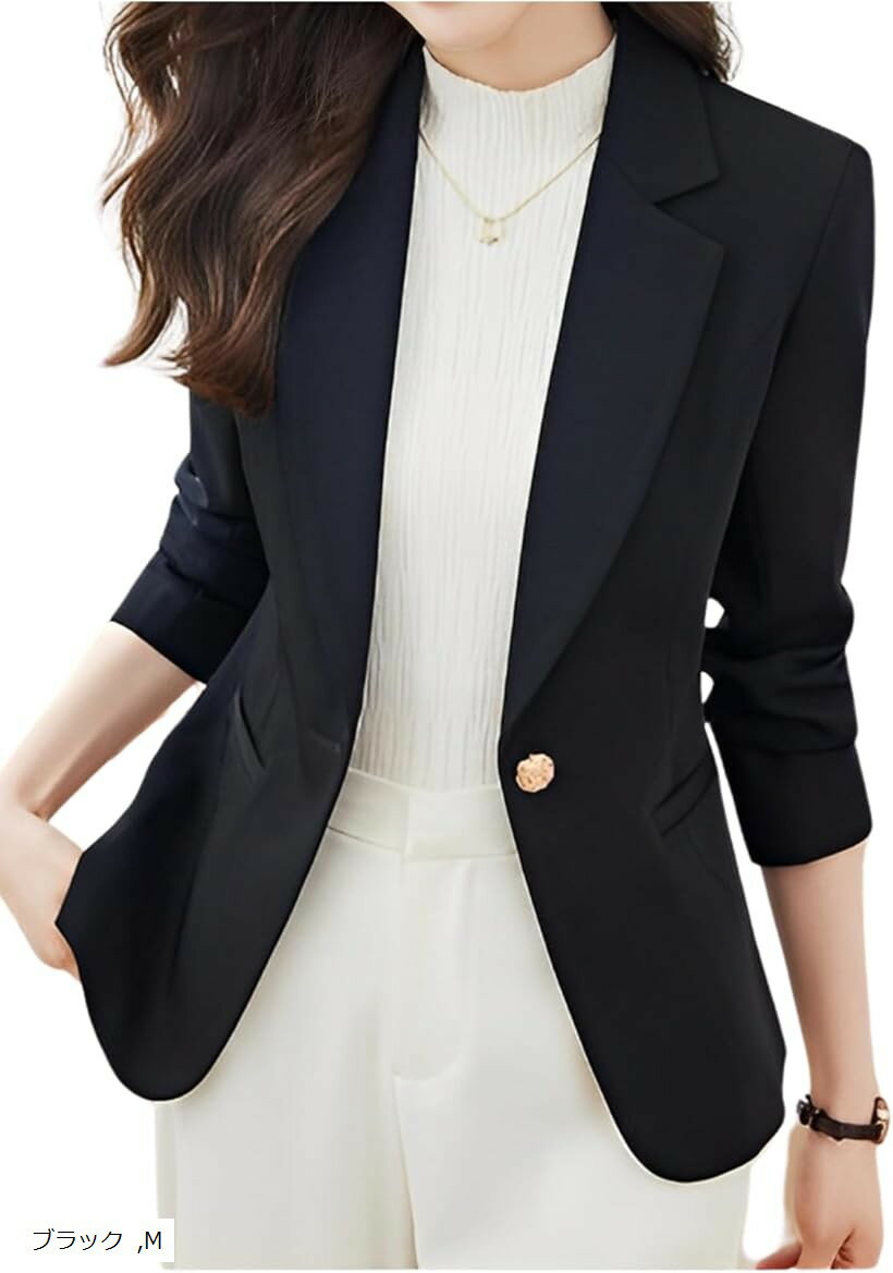 ジャケット スプリング アウター フォーマル 春 きれいめ 羽織り 裏地付き レディース (ブラック, M)