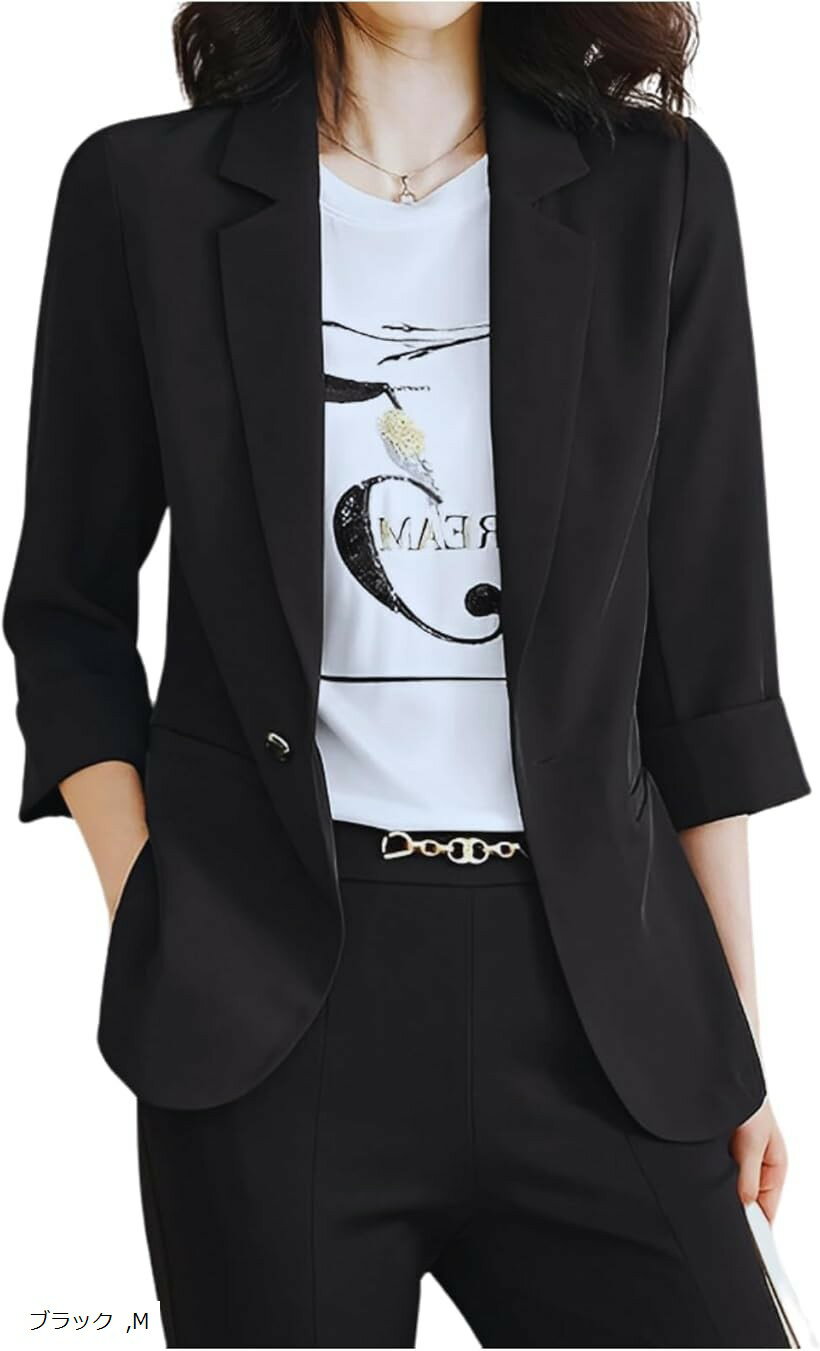 ジャケット 春 きれいめ パステルカラー スプリング アウター フォーマル 裏地付き レディース (ブラック, M)