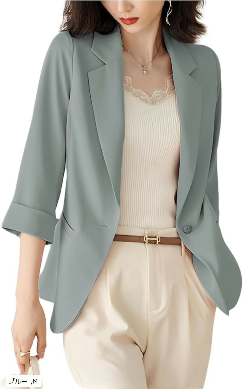ジャケット 春 きれいめ パステルカラー スプリング アウター フォーマル 裏地付き レディース (ブルー, M)