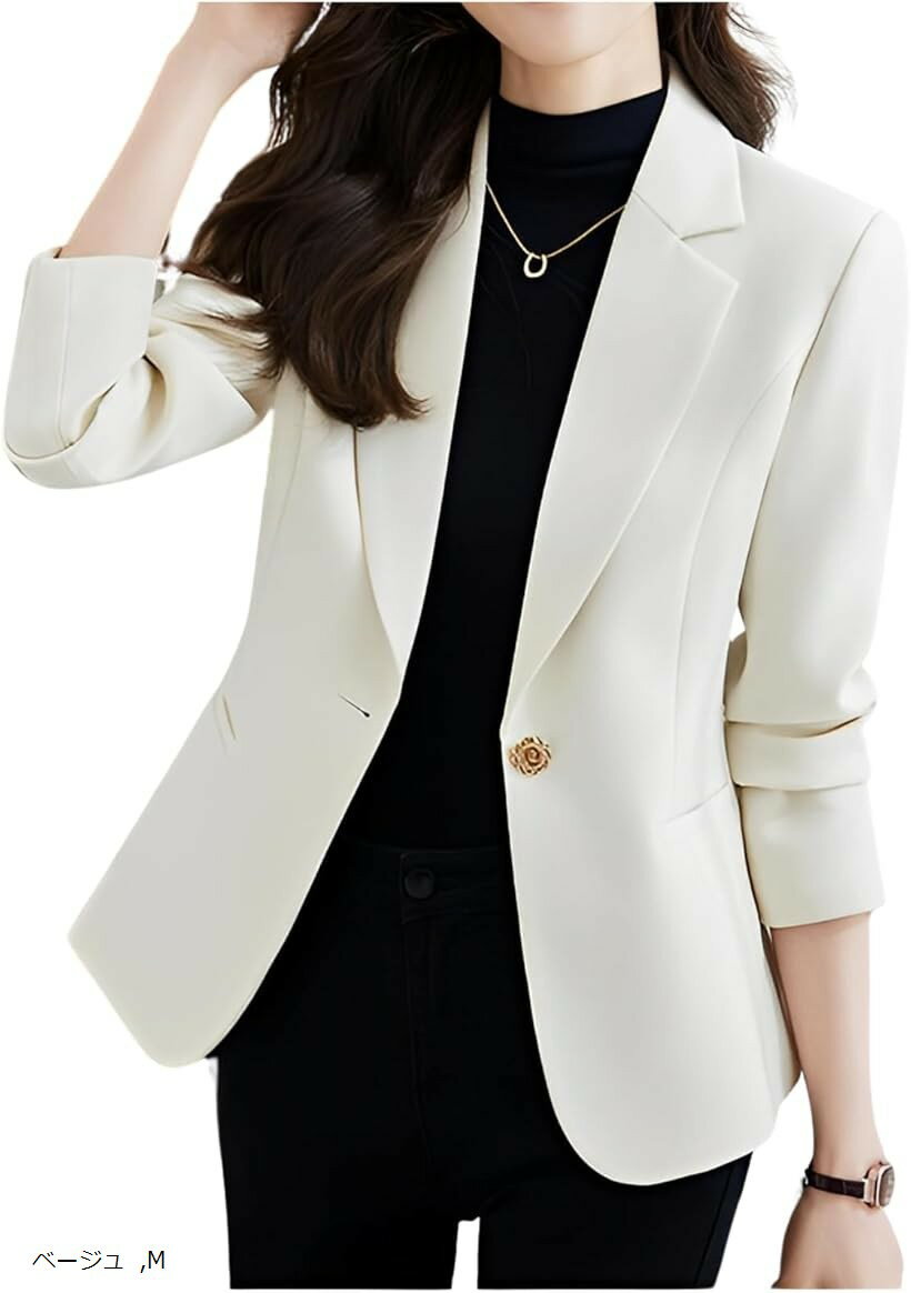 ジャケット スプリング アウター フォーマル 春 きれいめ 羽織り 裏地付き レディース (ベージュ, M)