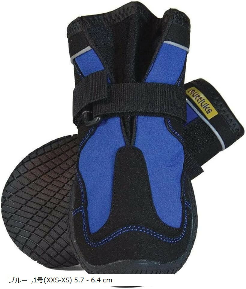 スノーマッシャーズ 犬 靴 冬用 脱げない 履かせやすい 雪や冷えから足を保護 防寒 雪遊び 1足 2個入り (ブルー, 1号(XXS-XS) 5.7 - 6.4 c)