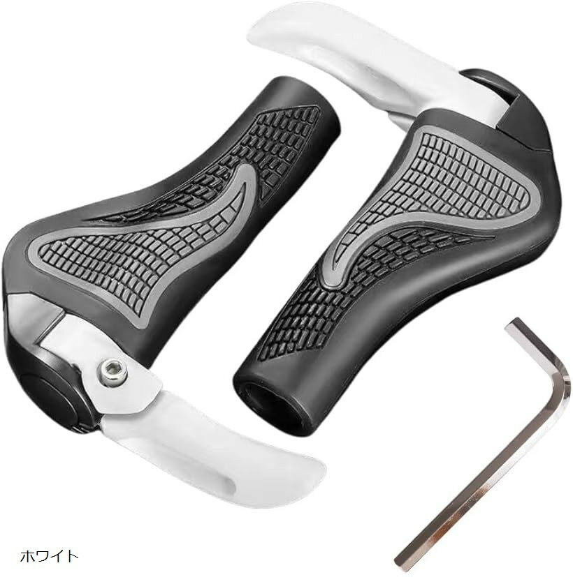 自転車グリップ エルゴ ハンドルグリップ クロスバイク マウンテンバイク 耐久性 滑り止め 衝撃吸収 握りやすい 汎用 カスタム パーツ 部品 工具付き (ホワイト, 普通)