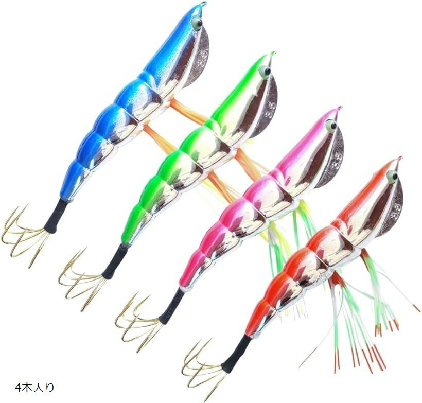 タコエギ 3.5号 25g 4本セット 4色 タコ釣り 仕掛け タコ餌木 5本針 (レッド、ピンク、ブルー、グリーン, 14.5cm)