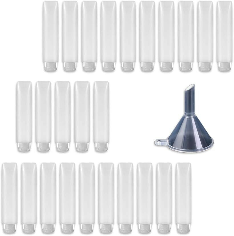 トラベルボトル 詰め替えボトル 小分けボトル シャンプーボトル ミニボトル チューブ型 クリーム ローション 化粧水 持ち運び 旅行 半透明 漏れない 再利用可 漏斗付き (クリア 50本, 50ml)