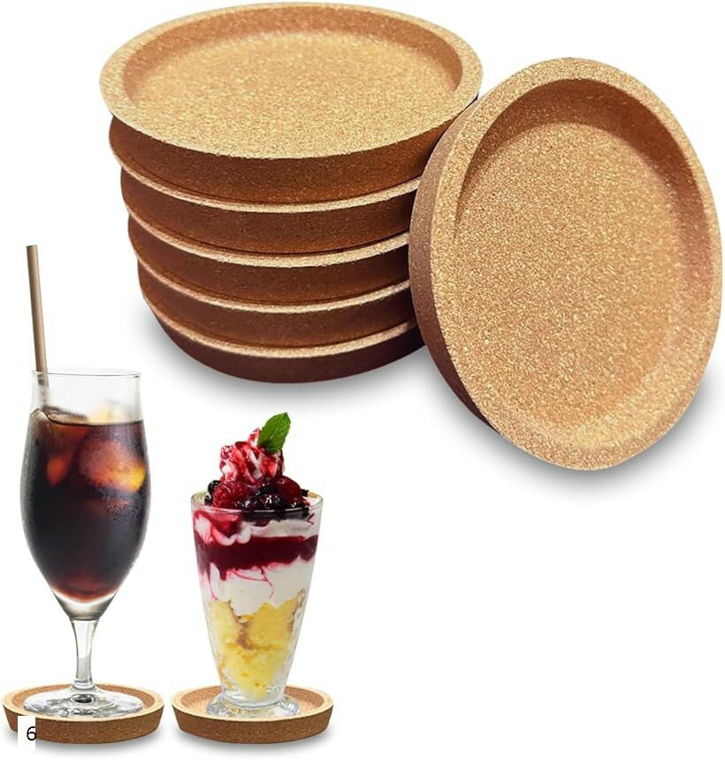 コルク コースター 木製 コルクシート 丸 大 厚め 無地 業務用 セット (6枚)