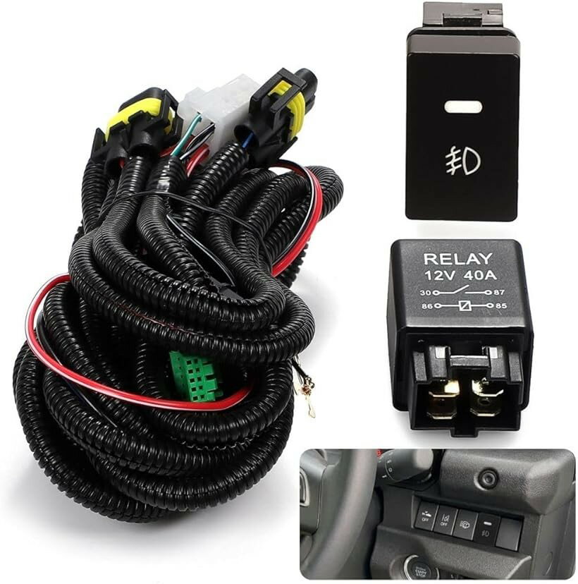スズキ 汎用 車 配線 フォグ ランプ リレー ハーネス H8 H11 H16対応 LED スイッチ付き 社外 フォグ用 キット 1個 (ブラック)