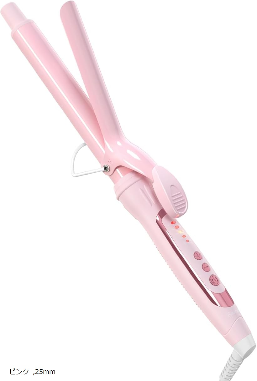 ヘアアイロン カールアイロン コテ カーリングアイロン 5段階温度調整 プロ仕様 MAX220℃ 海外対応 (ピ..