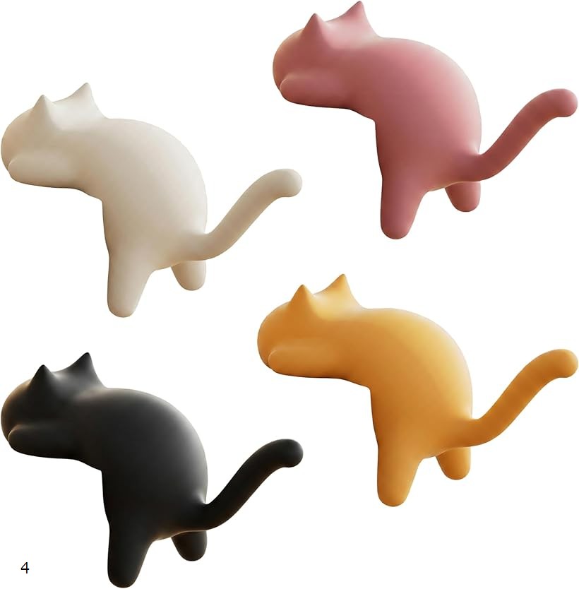 バッグハンガー 猫 デスク フック 4色 セット カバン掛け 荷物掛け 雑貨 かわいい インテリア 癒し グッズ ケーブルホルダー 机 吊り下げ 収納 耐荷重3kg 強力 粘着 固定 ヘッドホン (ブラック、ホワイト、イエロー、ピンク)