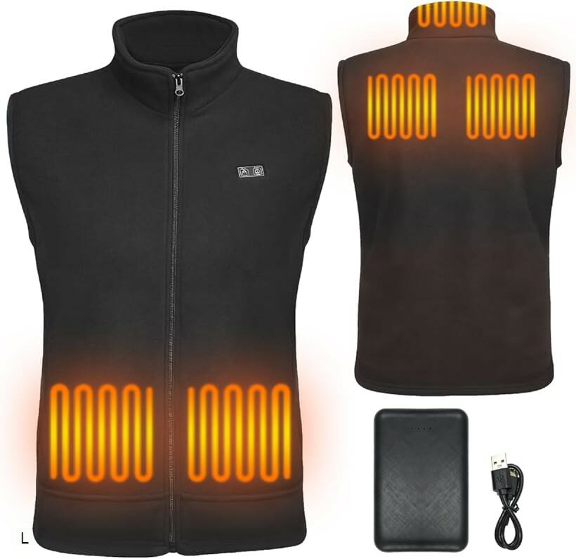 電熱ベスト 加熱 ヒーターベスト 3段階温度調節 USB給電式 速暖 保温 軽量 メンズ レディース 加熱服 男女兼用 水洗い可能 省エネ オフィス 通勤 通学 (ブラック, L)