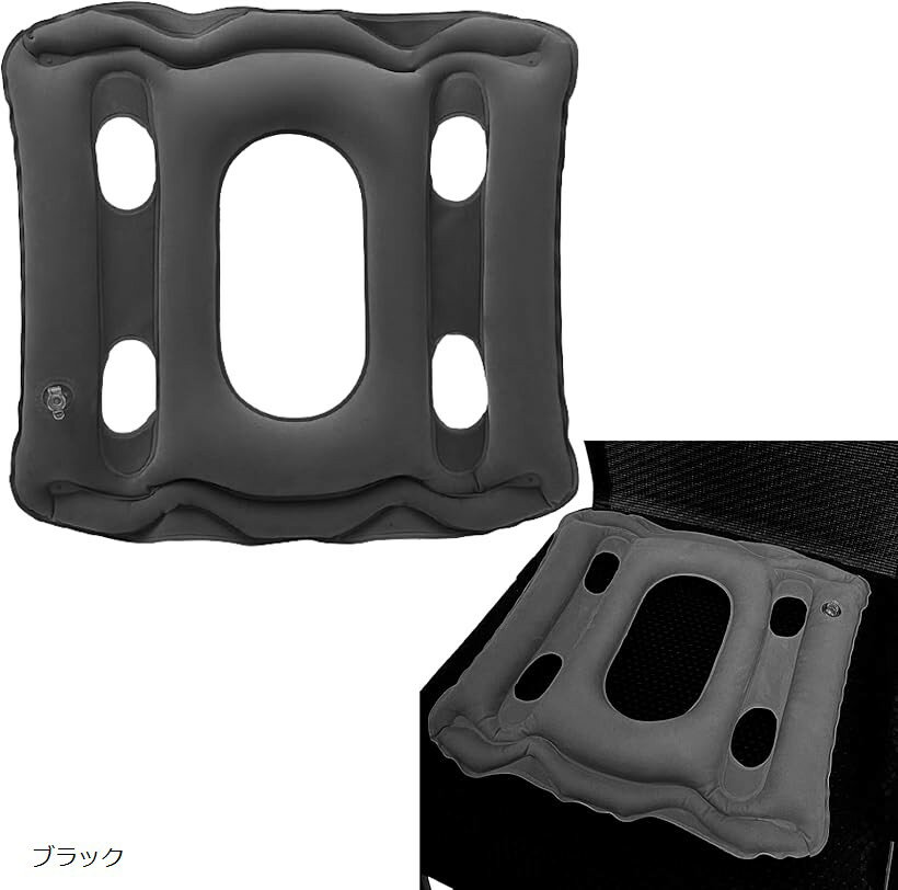 エアークッション 携帯式 座布団 アウトドア デスクワーク 通気性 オフィス 旅行 車 持ち運び可能 長時間 腰 負担軽減 (ブラック)