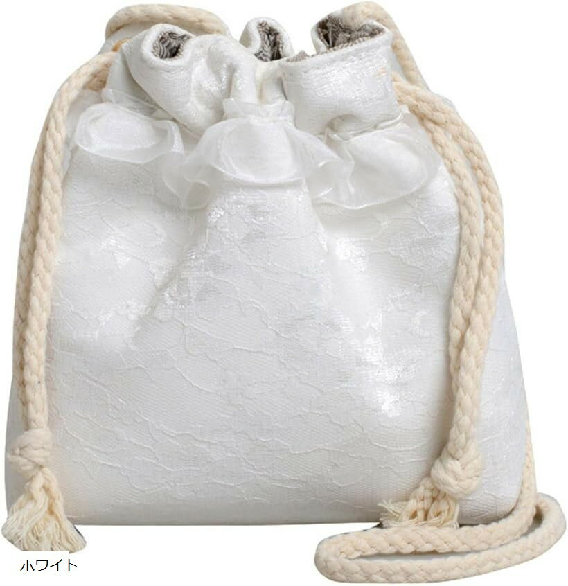 浴衣バッグ 巾着バッグ ショルダー レディース ショルダーバッグ 和装 バック 浴衣巾着 巾着袋 ポーチ 小さめ ミニ 浴衣用 夏祭り 鞄 かばん おしゃれ かわいい お洒落 可愛い 着物 和服 袴 人気 (ホワイト, Free Size)