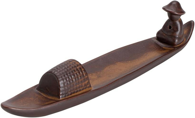 お香立て 釣り人 かわいい おしゃれ 横置き スタンド 陶器 (ブラウン, ワンサイズ)
