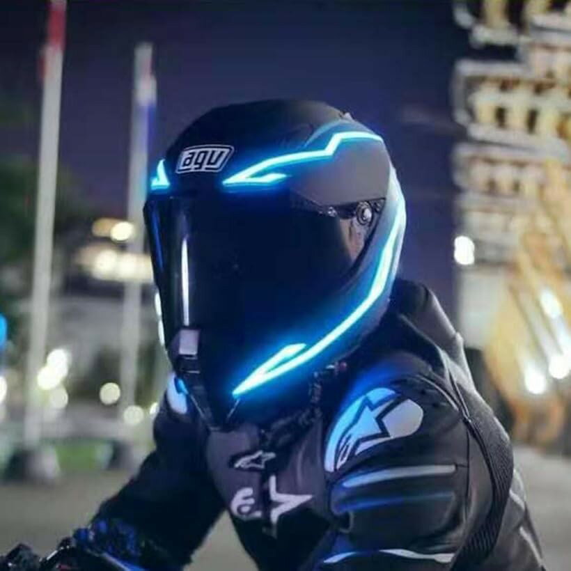 バイク ヘルメット LED ライト ストリップ 防水 高輝度 アクセサリー (ブルー)