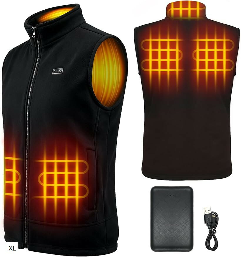 電熱ベスト 加熱 ヒーターベスト 3段階温度調節 USB給電式 速暖 保温 軽量 メンズ レディース 加熱服 男女兼用 水洗い可能 省エネ オフィス 通勤 通学 (ブラック, XL)