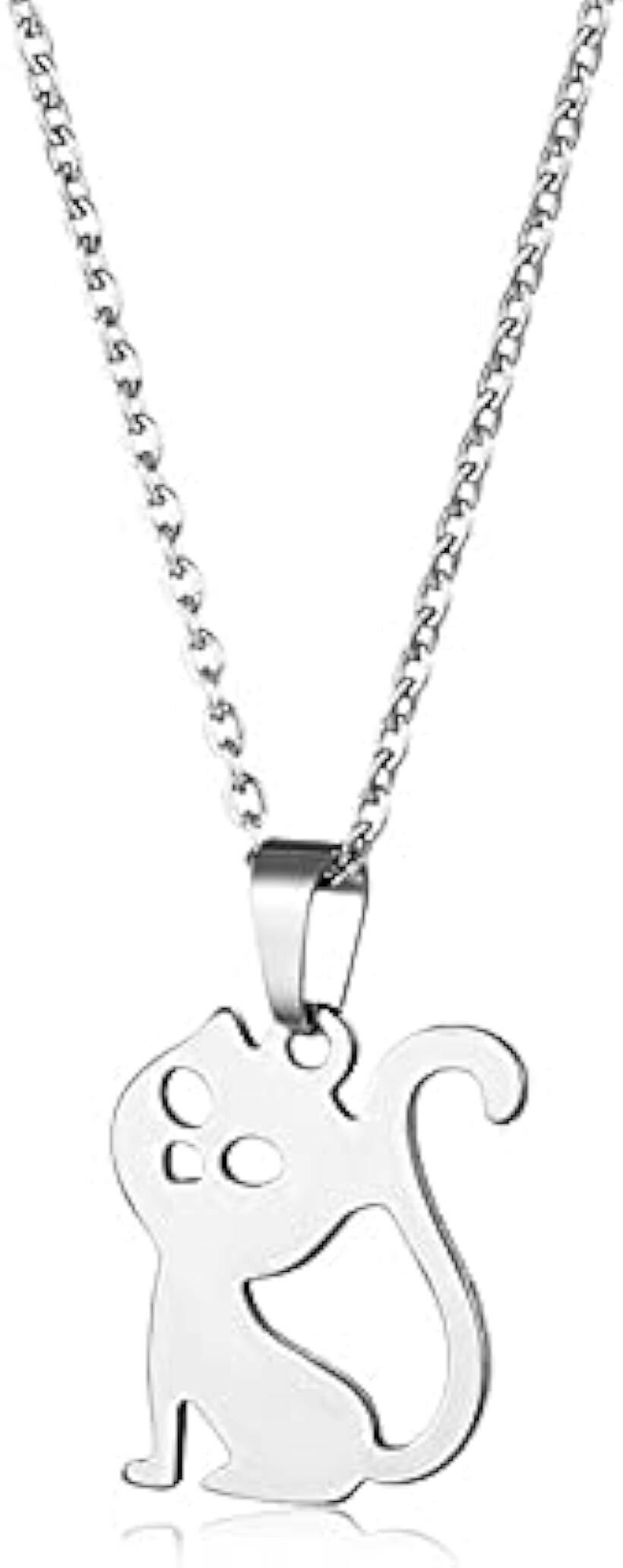 Pearl White - ネックレス 動物 アニマルモチーフ グッズ 人気 アクセサリー ステンレス シンプル 可愛い (ネコ (1))
