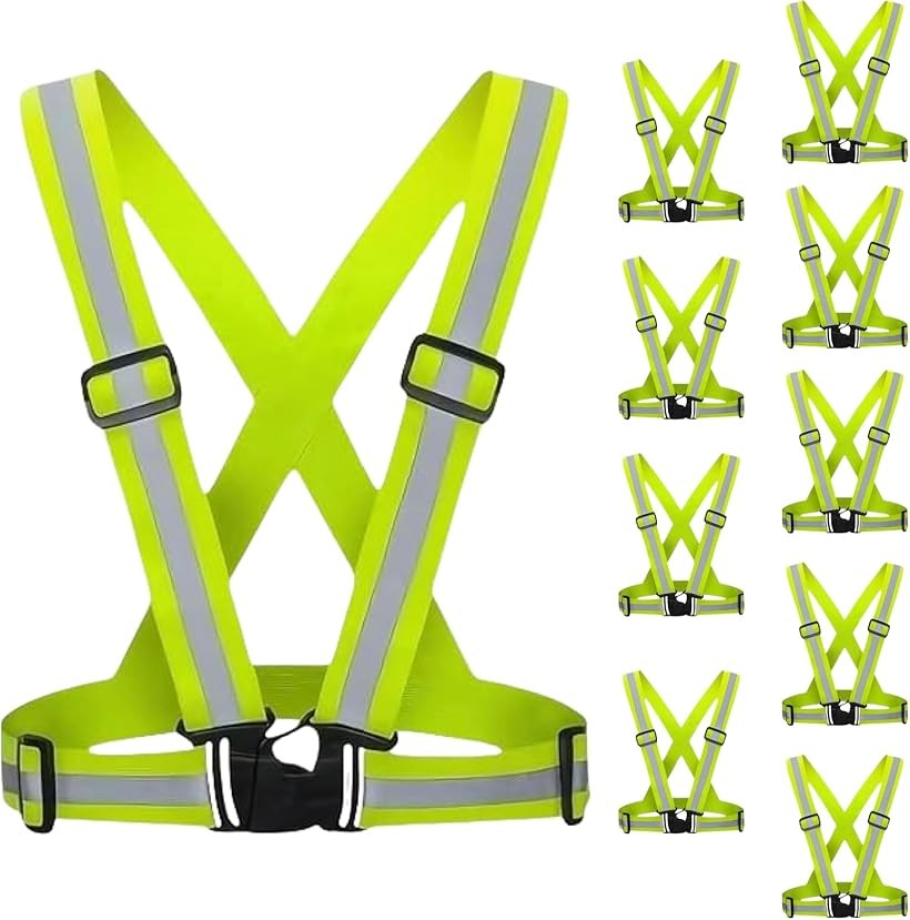反射ベスト 安全ベスト 蛍光ベルト 夜間作業服 誘導 ガードマン 交通警備 工事現場用 作業用 チョッキ 軽量 コンパクト 男女兼用 ジョギング 散歩 (ネオンイエロー)