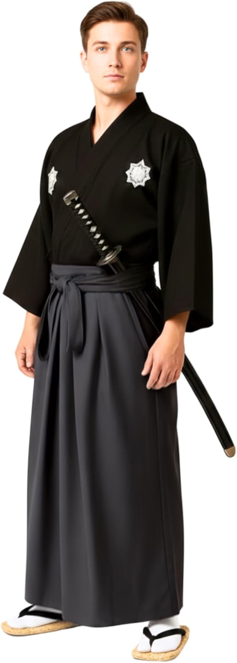 メンズ 着物 コスプレ 侍 袴 時代劇 和風 衣装 ハロウィン 和装 (ブラック)