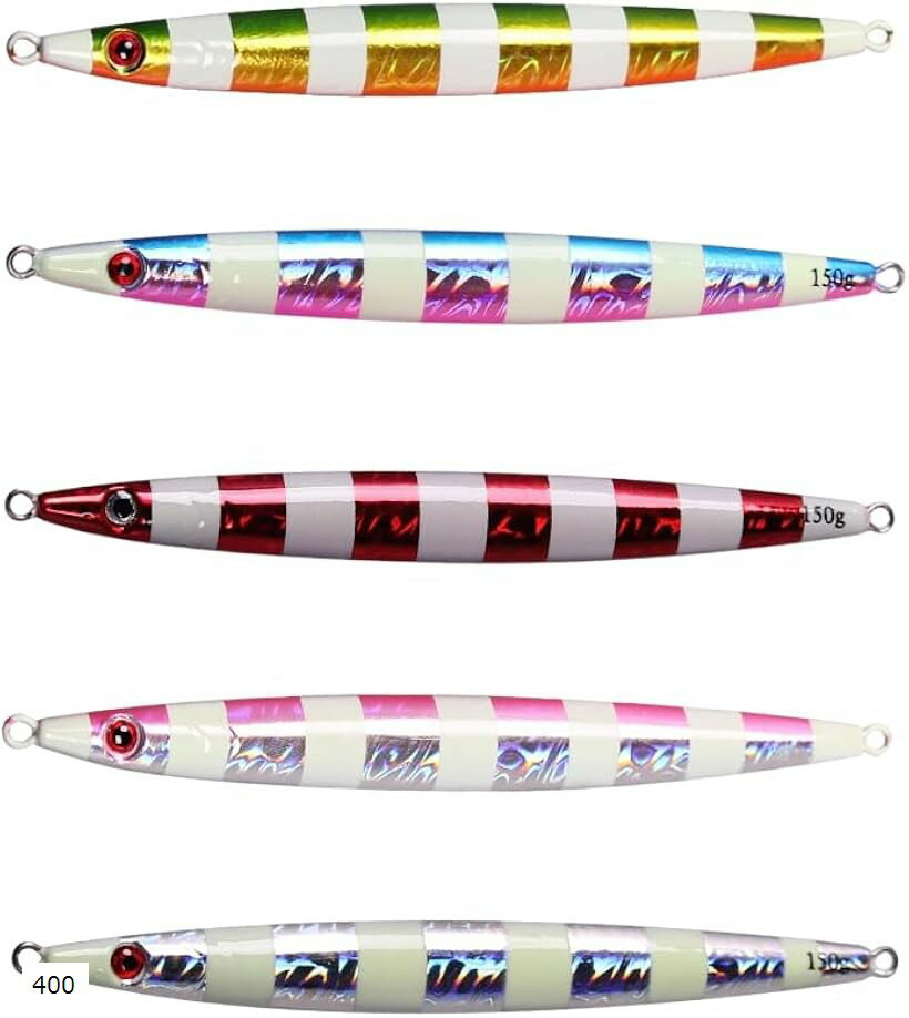 5色セット ルアー メタルジグ 夜光 遠投 スロージギング 青物 ヒラマサ タチウオ ヒラメ シーバス マグロ (各種, 400， グラム)