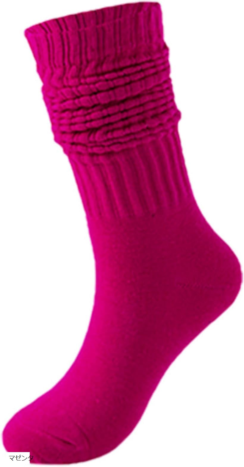 スラウチ ソックス 23-25cm カラー コーデ ハイソックス レディース ルーズソックス かわいい 靴下 韓国 ファッション (マゼンタ, Free Size)