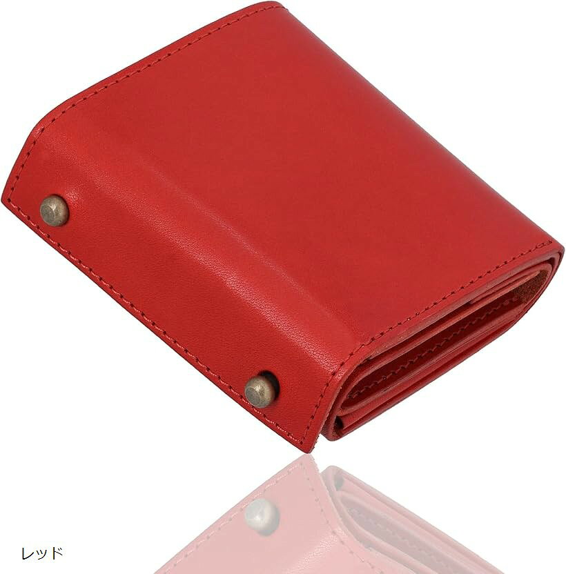 C, D, T, R, W - 財布 メンズ 2つ折り 栃木レザー 本革 ミニ財布 箱型 箱状 小さい財布 コンパクト財布 小銭入れ 見やすい 使いやすい ブック型 ボックス型 日本製 お札が折れない (レッド)
