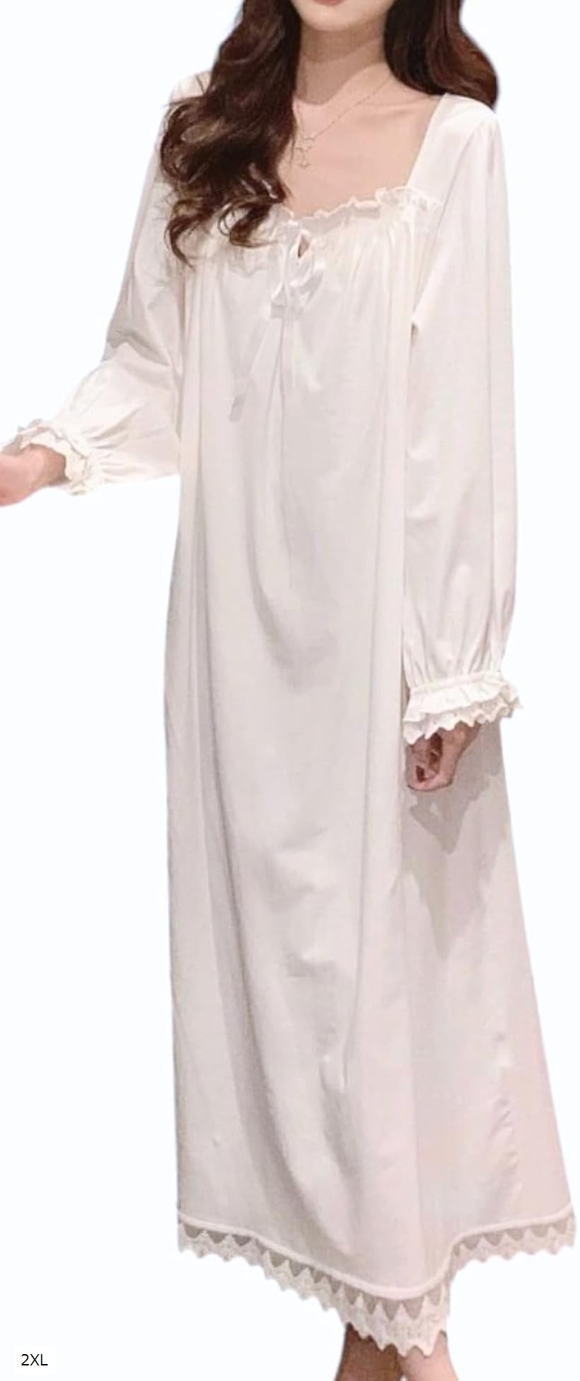 ネグリジェ パジャマ ワンピース 長袖 レディース 姫系 ルームウェア フリル セクシー 部屋着 (ホワイ..