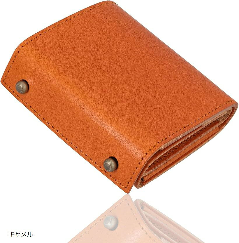 U, 吉 - 財布 メンズ 2つ折り 栃木レザー 本革 ミニ財布 箱型 箱状 小さい財布 コンパクト財布 小銭入れ 見やすい 使いやすい ブック型 ボックス型 日本製 お札が折れない (キャメル)